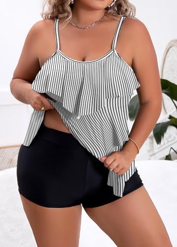 Plus Size Ruffled Flounce Tummy Control Tankini Swimsuits