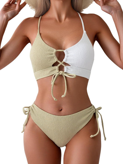 Women's Sexy Bikini Set Color Block Lace Up 2 Piece Bathing Suit Tie Side Swimsuit