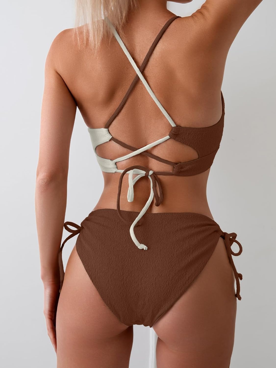 Women's Sexy Bikini Set Color Block Lace Up 2 Piece Bathing Suit Tie Side Swimsuit