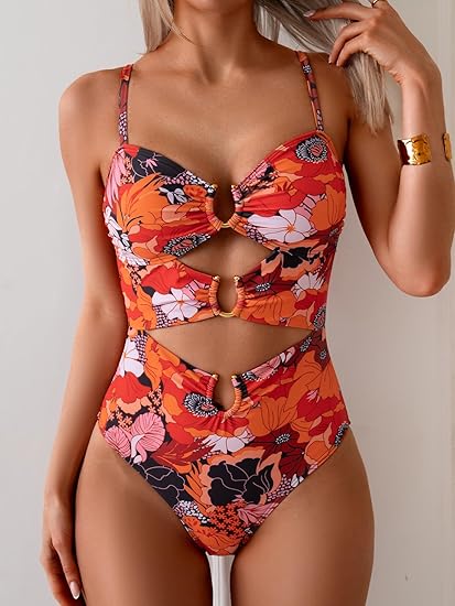 Eomenie One Piece Swimsuit for Women Ring Linked Monokini Sexy Bathing Suit Cutout Swim Suit