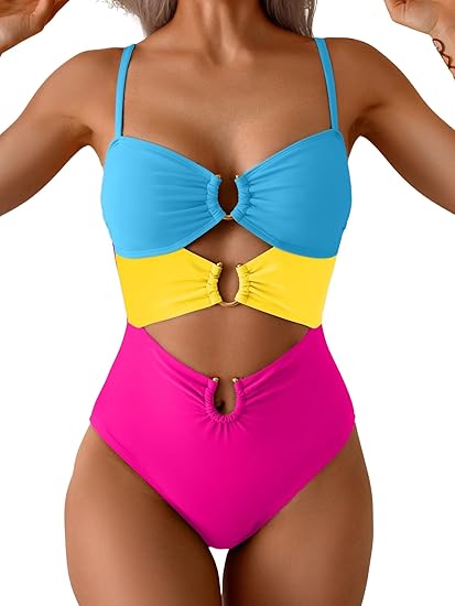 Eomenie One Piece Swimsuit for Women Ring Linked Monokini Sexy Bathing Suit Cutout Swim Suit
