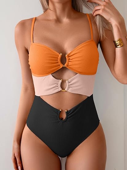 Eomenie One Piece Swimsuit for Women Ring Linked Monokini Sexy Bathing Suit Cutout Swim Suit