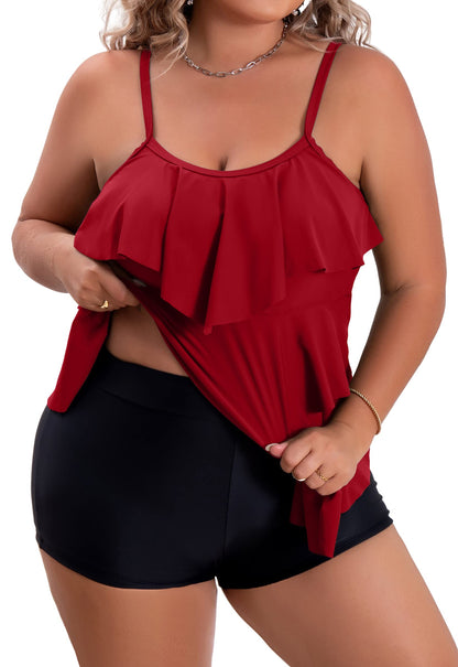 Plus Size Ruffled Flounce Tummy Control Tankini Swimsuits