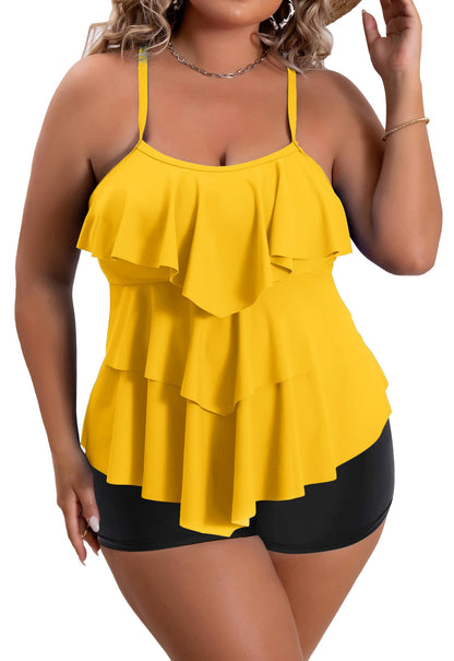Plus Size Ruffled Flounce Tummy Control Tankini Swimsuits
