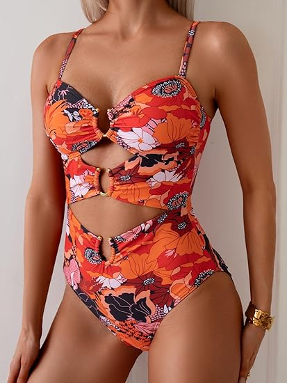 Eomenie One Piece Swimsuit for Women Ring Linked Monokini Sexy Bathing Suit Cutout Swim Suit