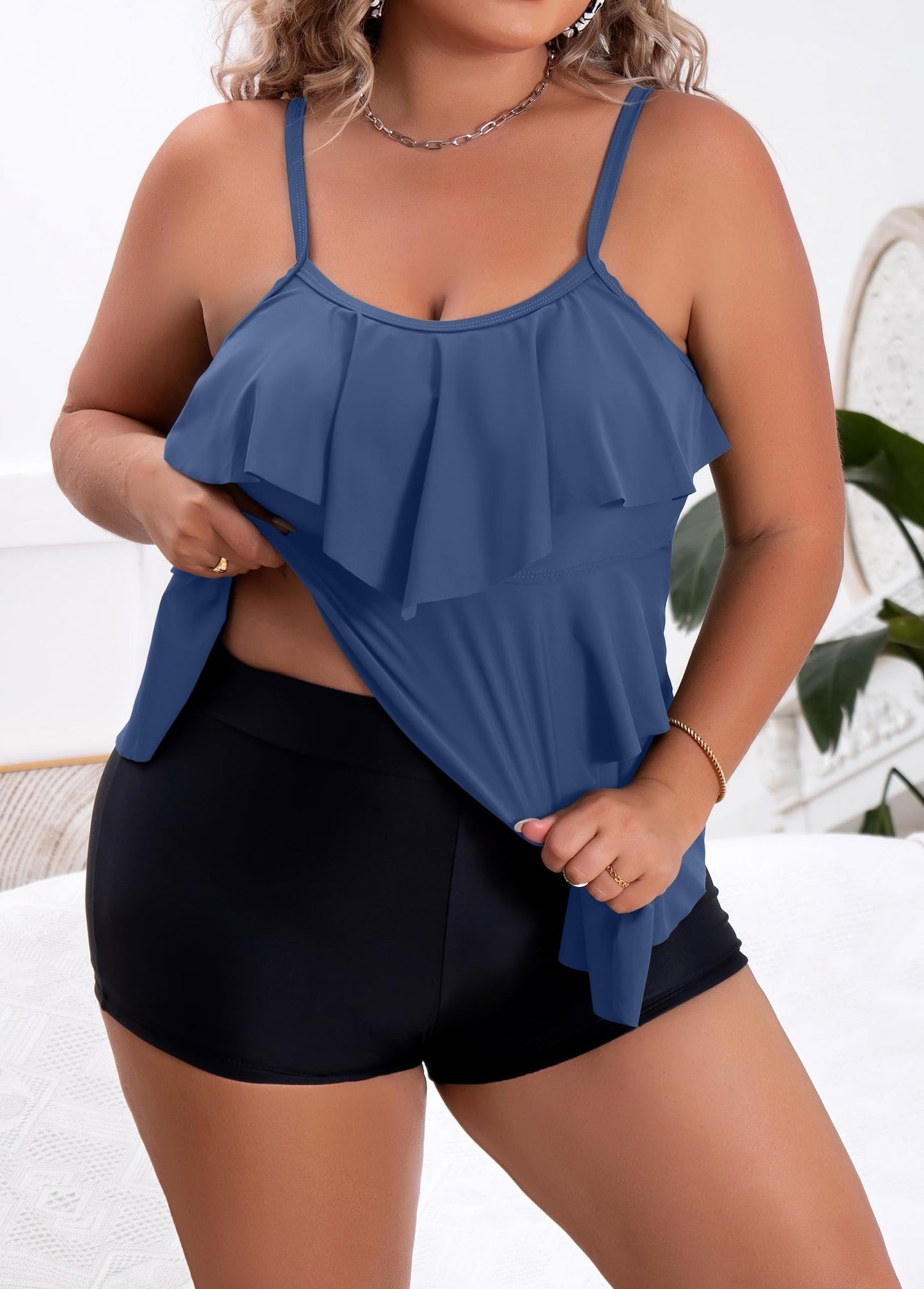 Plus Size Ruffled Flounce Tummy Control Tankini Swimsuits
