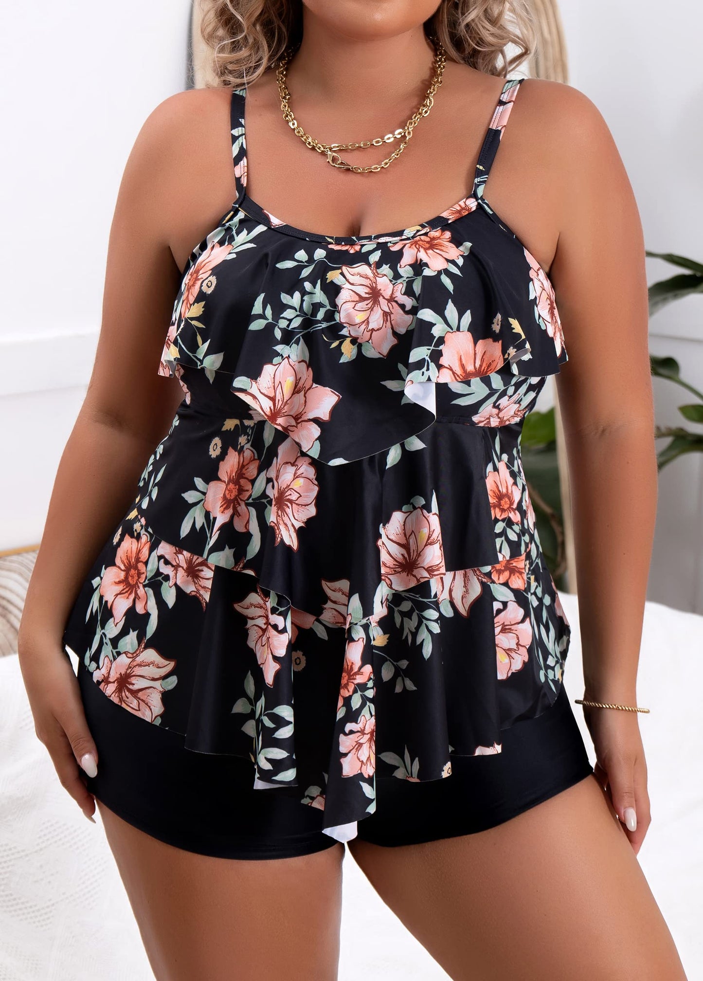 Plus Size Ruffled Flounce Tummy Control Tankini Swimsuits