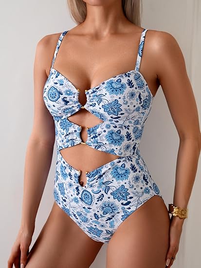 Eomenie One Piece Swimsuit for Women Ring Linked Monokini Sexy Bathing Suit Cutout Swim Suit