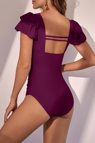 Ruffle Square Neck Tummy Control One Piece Swimsuit