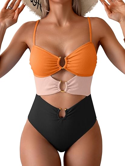 Eomenie One Piece Swimsuit for Women Ring Linked Monokini Sexy Bathing Suit Cutout Swim Suit
