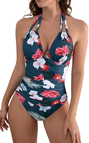 V Neck One Piece Tummy Control Swimsuits